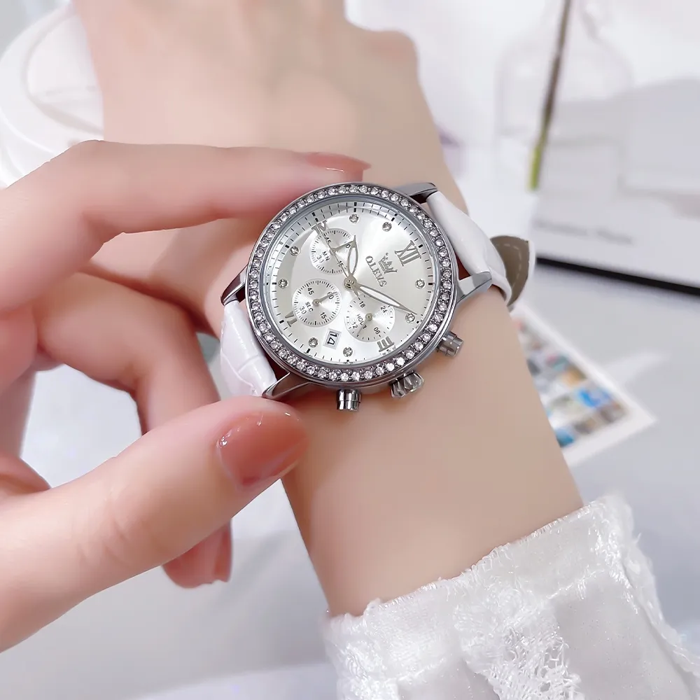 Ảnh OLEVS 9933  Đồng hồ nữ dây da chính hãng đa chức năng lịch ngày ba mắt sáu kim chronograph dạ quang chống thấm nước 4