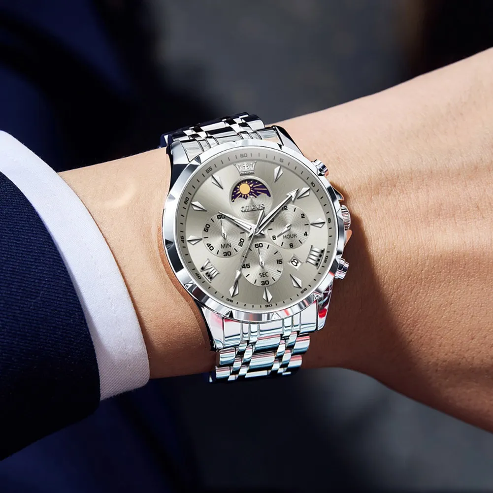 Ảnh OLEVS Đồng hồ nam Đa chức năng Đồng hồ Quartz Chống nước Công sở Thời trang Chính hãng 3653 2