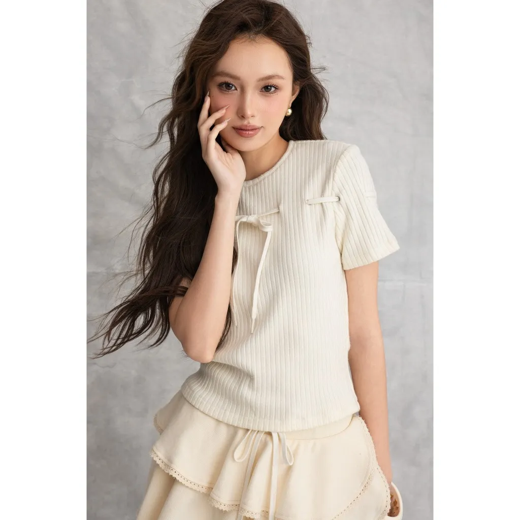Ảnh OLV - Chân váy kiểu xòe cạp trễ Dimpy Skirt in Cream 2