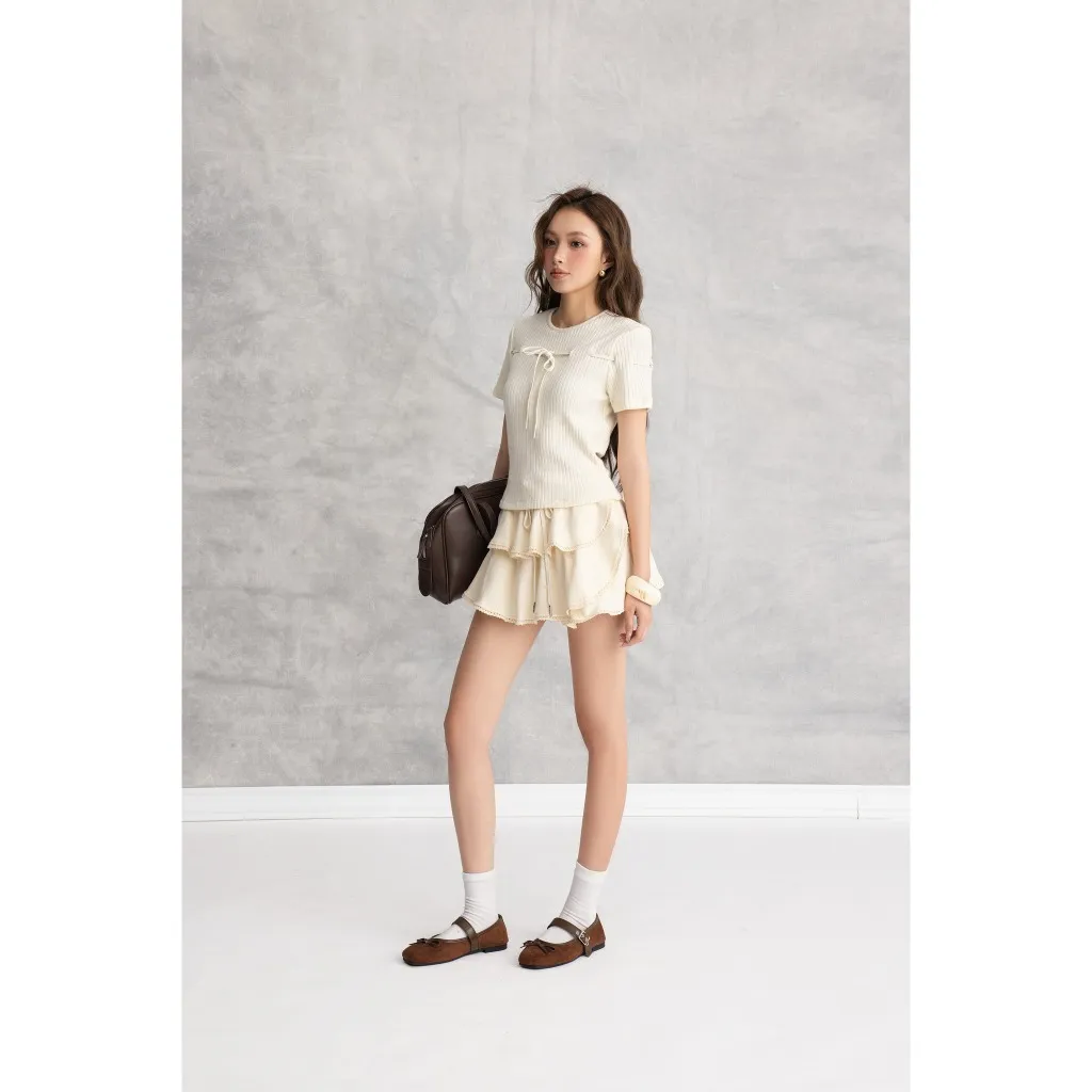 Ảnh OLV - Chân váy kiểu xòe cạp trễ Dimpy Skirt in Cream 3