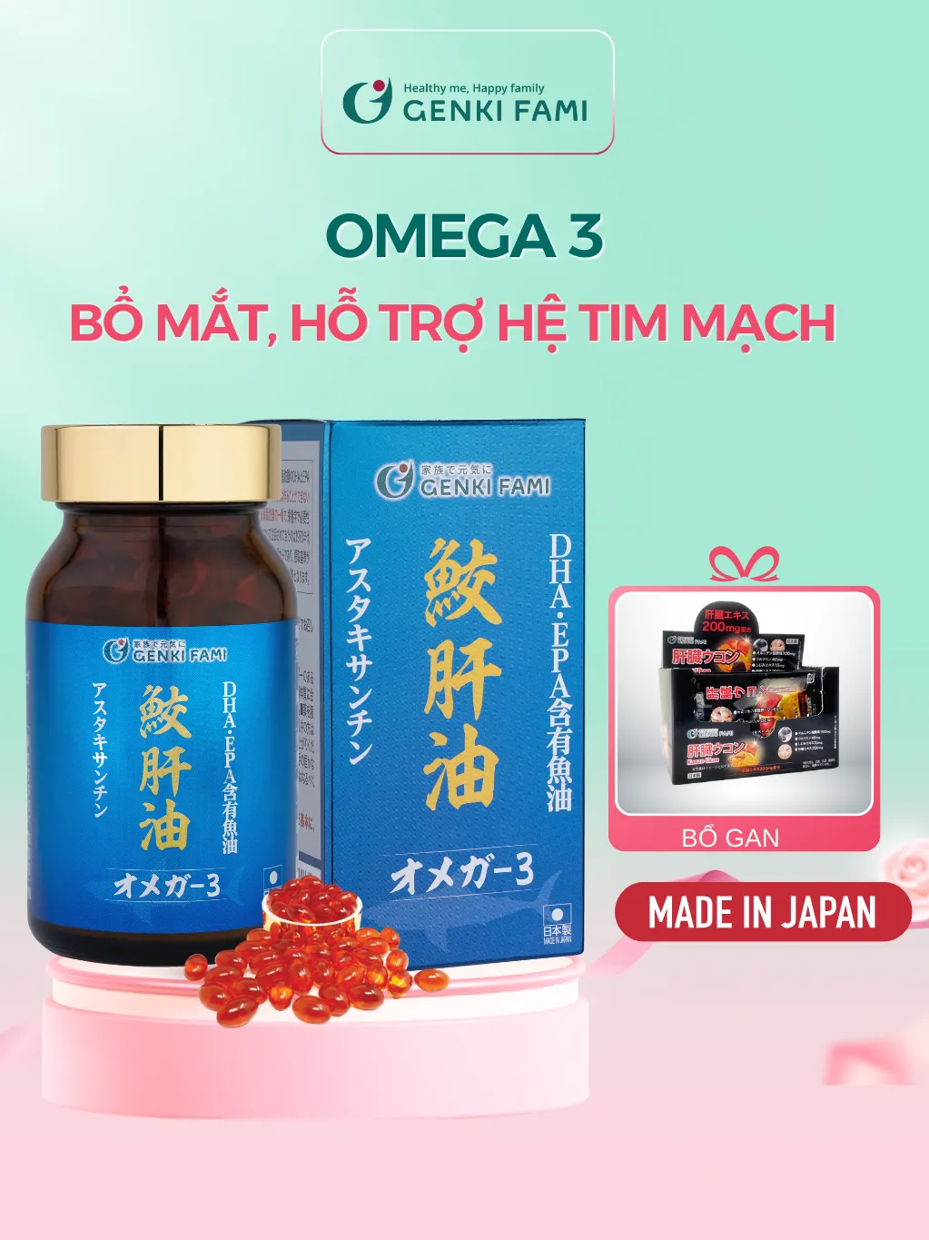 Omega 3 Genki Fami Nhật Bản: Bổ Mắt, Não, Tim Mạch, Chống Lão Hóa