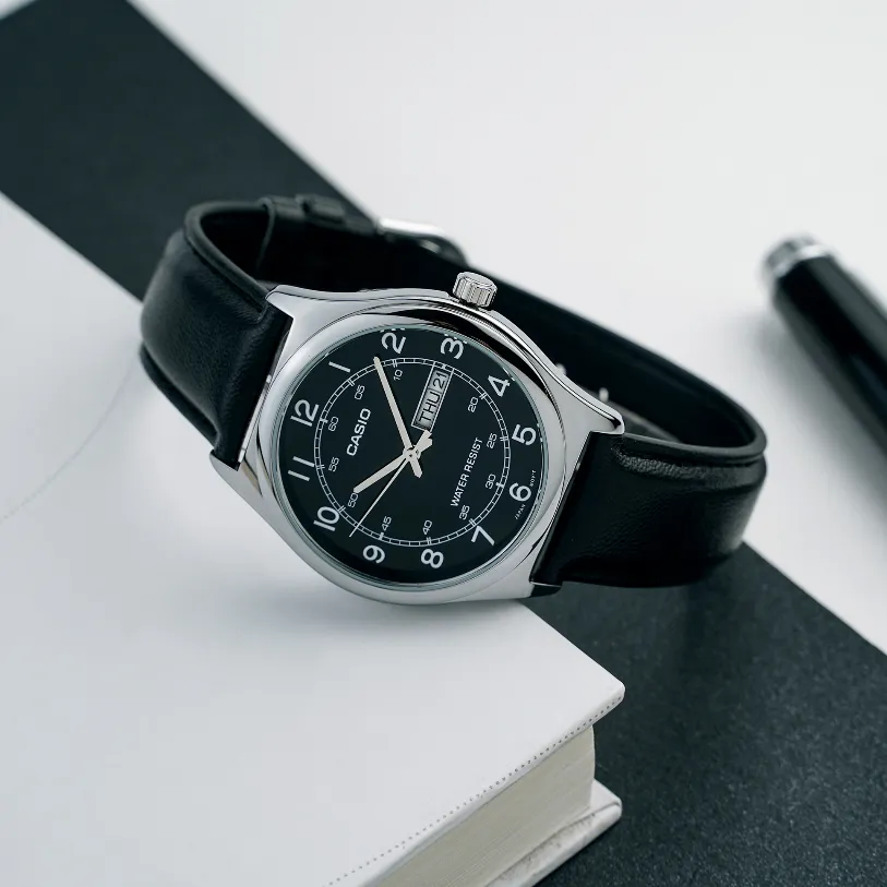 Ảnh Đồng Hồ Casio Nam MTP-V006L-1B2UDF Mặt Tròn Màu Đen Dây Da Chính Hãng 2