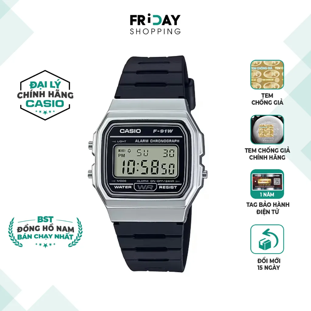 Ảnh Đồng Hồ Casio Nam Điện Tử F-91WM-7ADF Dây Cao Su Chính Hãng 1