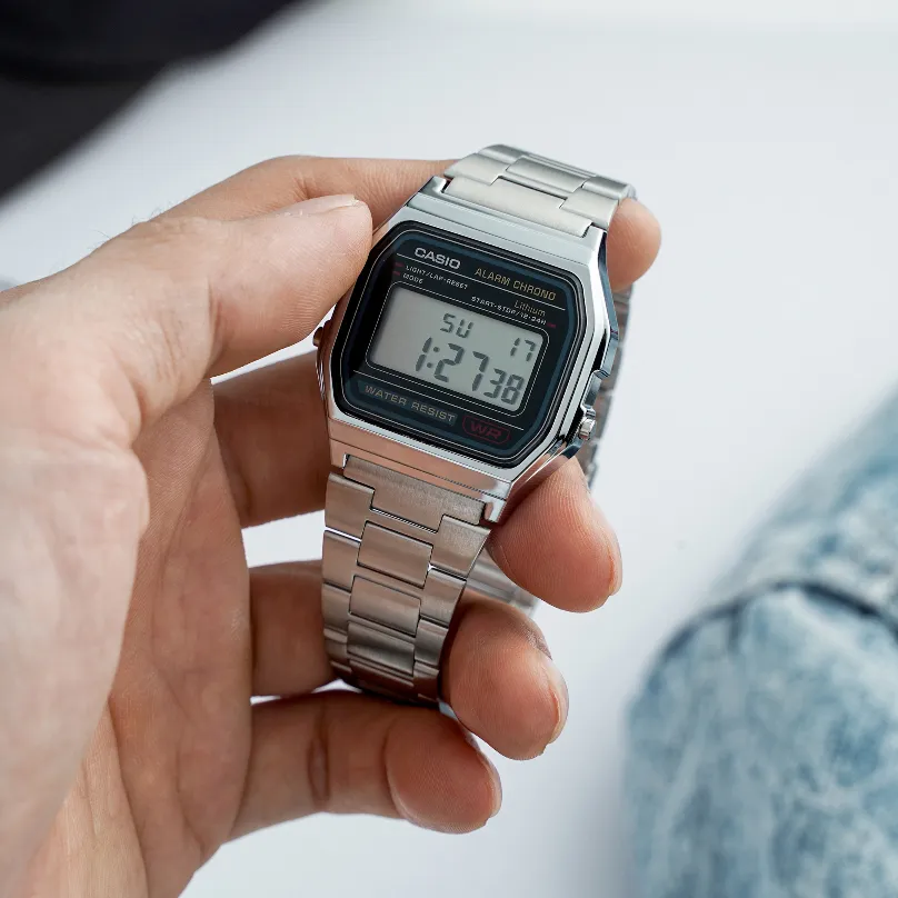 Ảnh Đồng Hồ Casio Nam Điện Tử A158WA-1DF Mặt Vuông Dây Kim Loại Chính Hãng 2