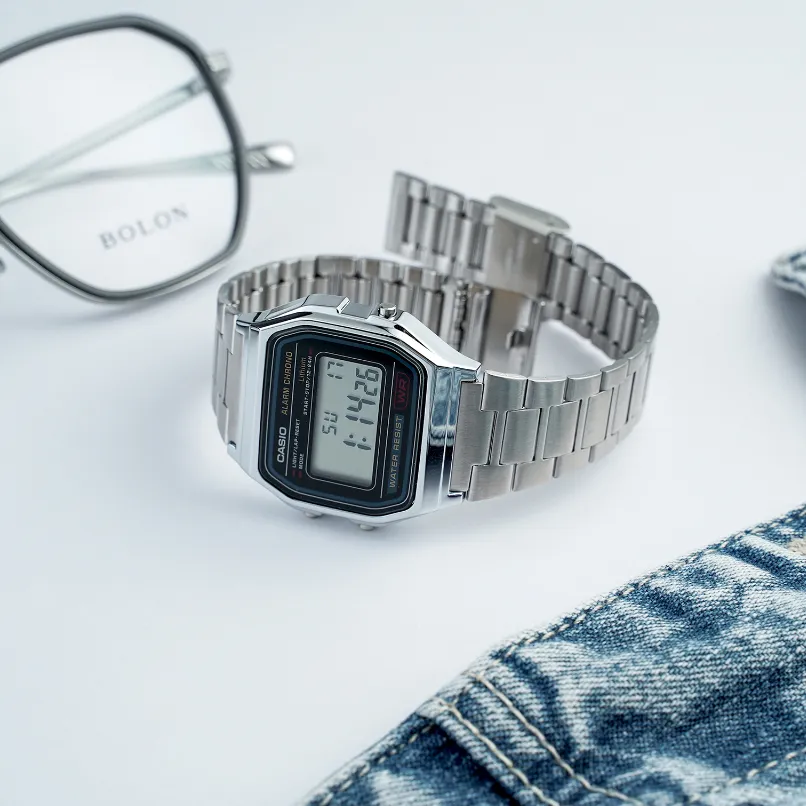 Ảnh Đồng Hồ Casio Nam Điện Tử A158WA-1DF Mặt Vuông Dây Kim Loại Chính Hãng 3