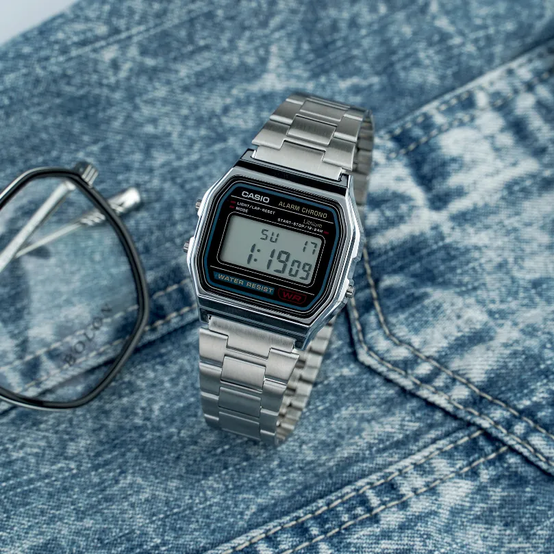 Ảnh Đồng Hồ Casio Nam Điện Tử A158WA-1DF Mặt Vuông Dây Kim Loại Chính Hãng 4