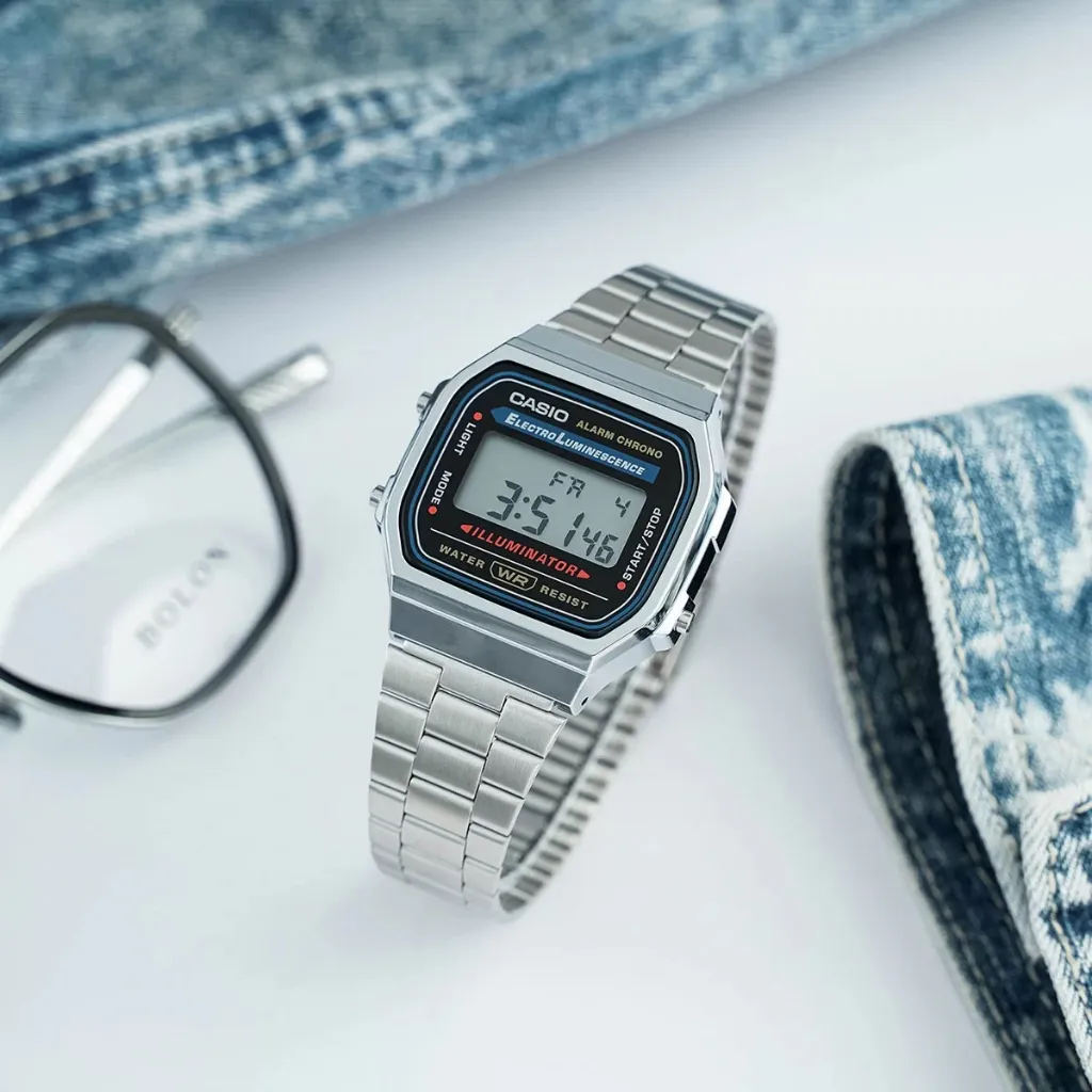Ảnh Đồng Hồ Casio Nam Điện Tử A168WA-1WDF Mặt Vuông Dây Kim Loại Chính Hãng 2