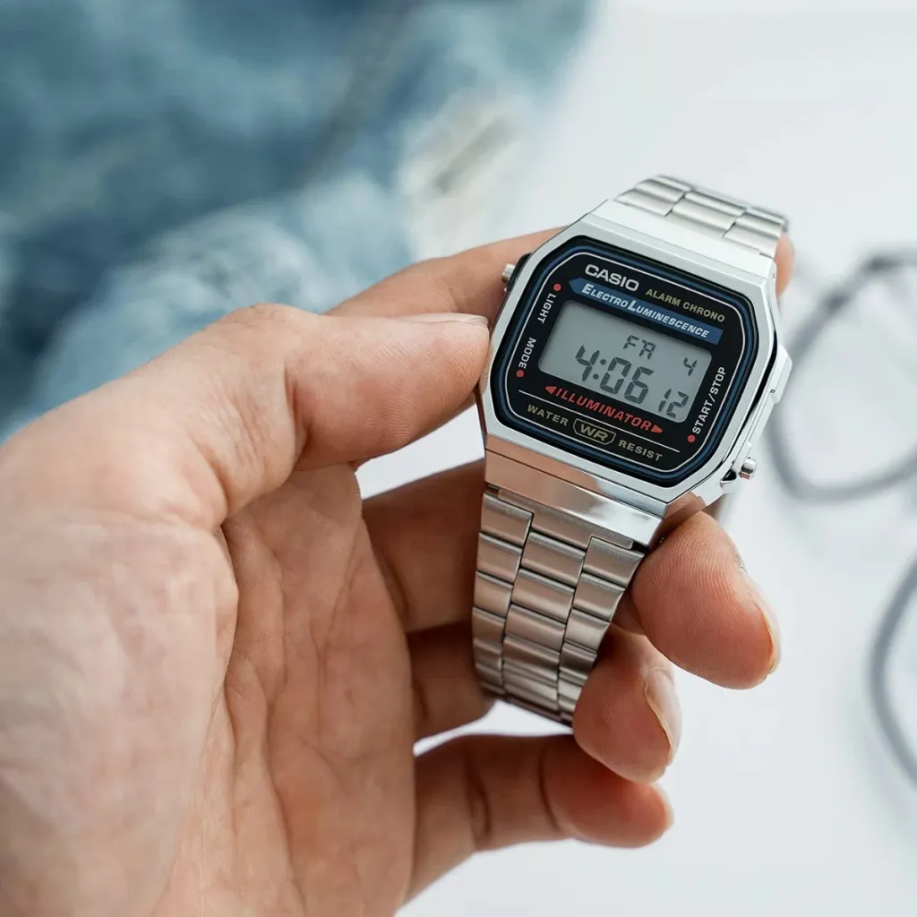Ảnh Đồng Hồ Casio Nam Điện Tử A168WA-1WDF Mặt Vuông Dây Kim Loại Chính Hãng 3