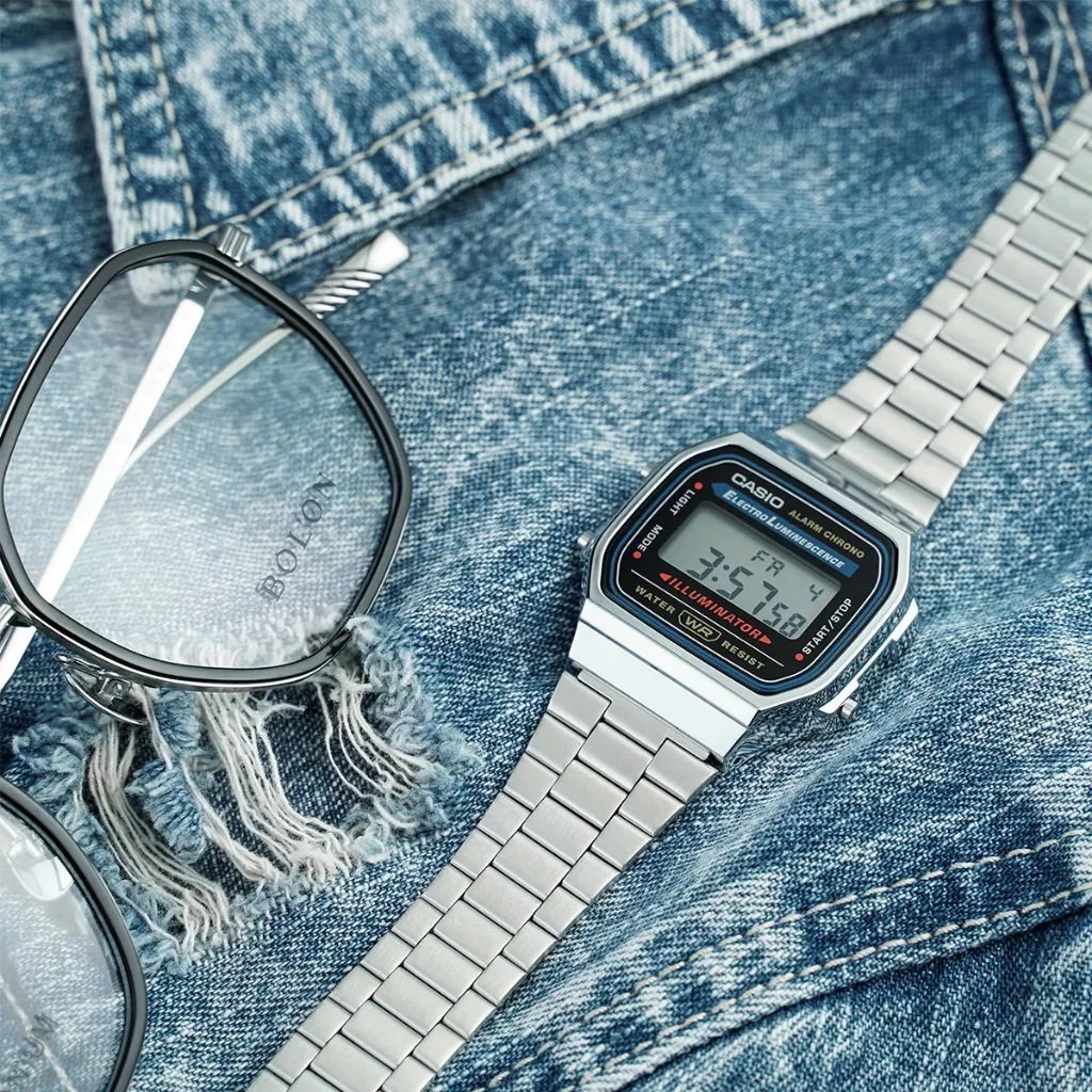 Ảnh Đồng Hồ Casio Nam Điện Tử A168WA-1WDF Mặt Vuông Dây Kim Loại Chính Hãng 4