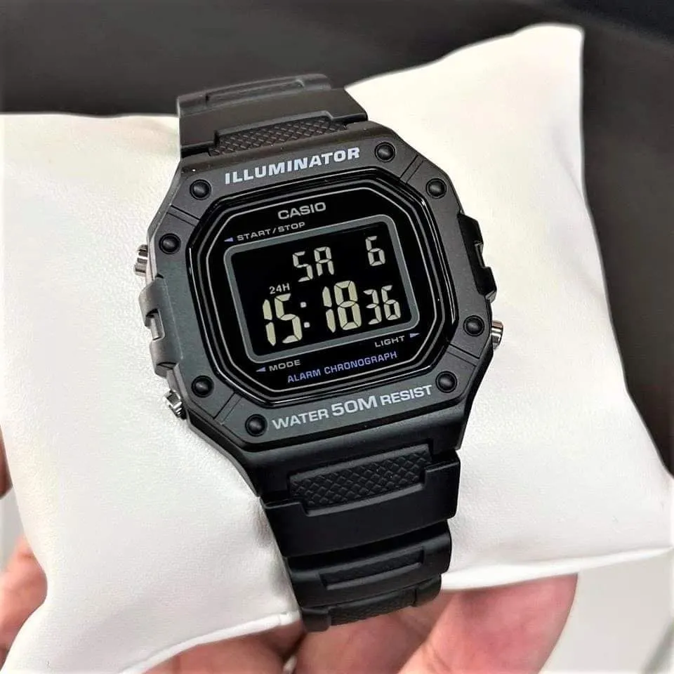 Ảnh Đồng Hồ Casio Nam Điện Tử W-218H-1BVDF Mặt Vuông Dây Cao Su Chính Hãng 2