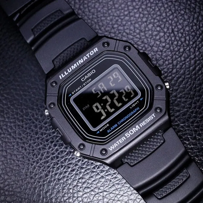 Ảnh Đồng Hồ Casio Nam Điện Tử W-218H-1BVDF Mặt Vuông Dây Cao Su Chính Hãng 3