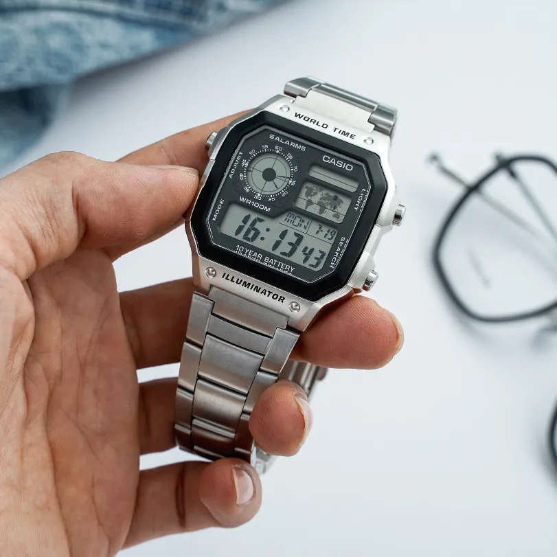 Ảnh Đồng Hồ Casio Nam Điện Tử AE-1200WHD-1AVDF Mặt Vuông Dây Kim Loại Chính Hãng 2