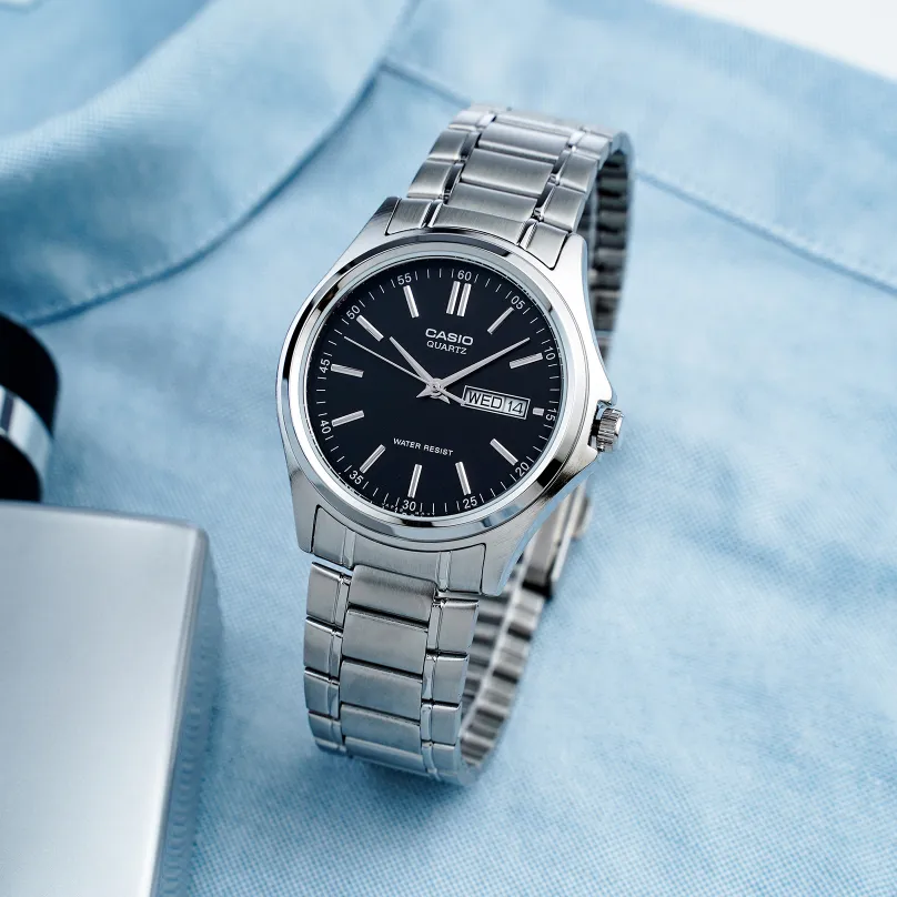 Ảnh Đồng Hồ Casio Nam MTP-1239D-1ADF Mặt Tròn Màu Đen Dây Kim Loại Chính Hãng 2