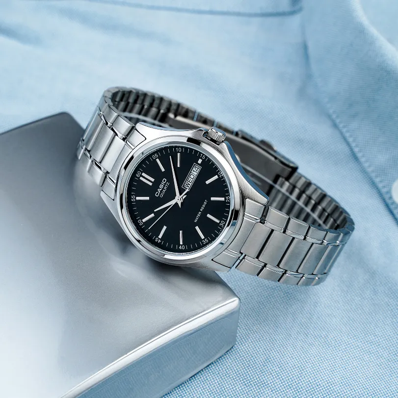 Ảnh Đồng Hồ Casio Nam MTP-1239D-1ADF Mặt Tròn Màu Đen Dây Kim Loại Chính Hãng 3