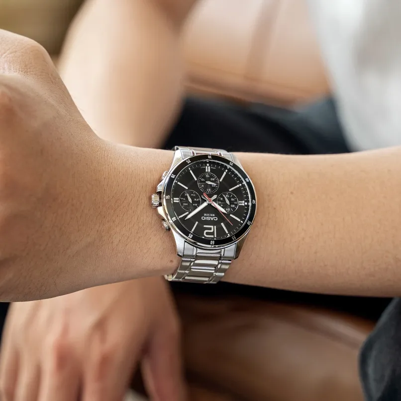 Ảnh Đồng Hồ Casio Nam MTP-1374D-1AVDF Mặt Tròn Màu Đen Dây Kim Loại Chính Hãng 2