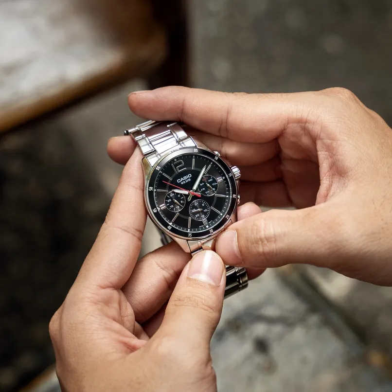 Ảnh Đồng Hồ Casio Nam MTP-1374D-1AVDF Mặt Tròn Màu Đen Dây Kim Loại Chính Hãng 3
