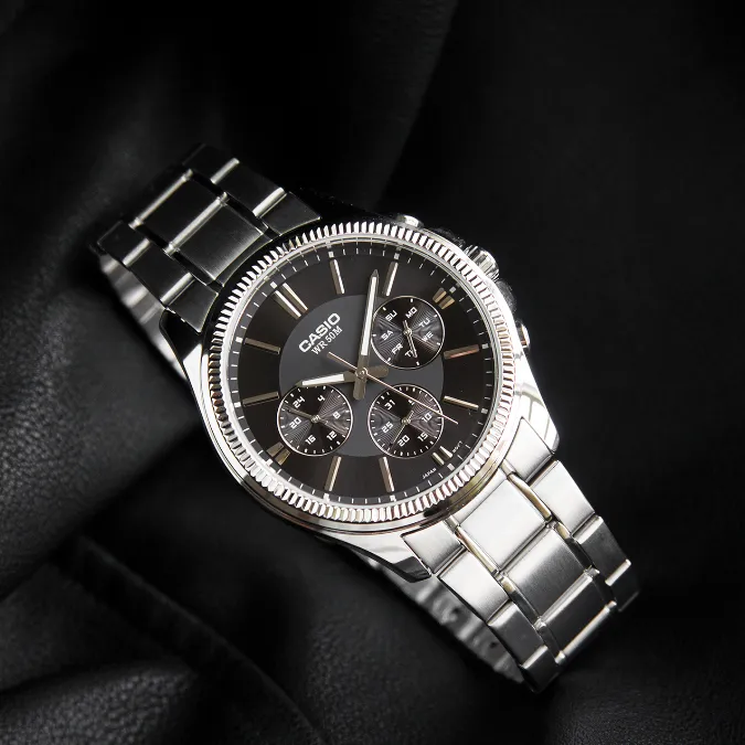 Ảnh Đồng Hồ Casio Nam MTP-1375D-1AVDF Mặt Tròn Màu Đen Dây Kim Loại Chính Hãng 2