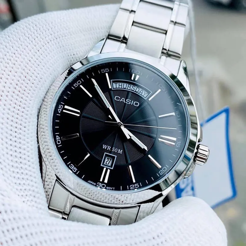 Ảnh Đồng Hồ Casio Nam MTP-1381D-1AVDF Mặt Đen Dây Kim Loại Chính Hãng 2