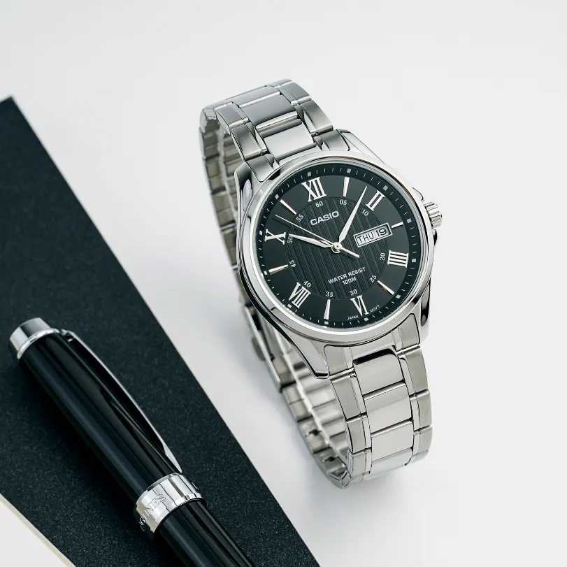 Ảnh Đồng Hồ Casio Nam MTP-1384D-1AVDF Mặt Tròn Màu Đen Dây Kim Loại Chính Hãng 3