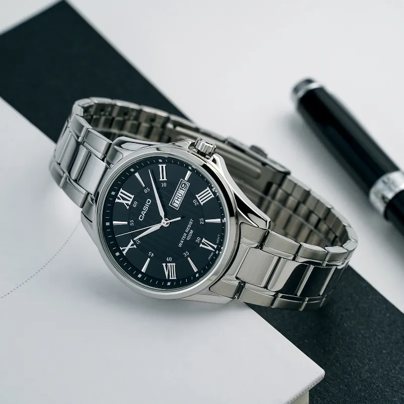 Ảnh Đồng Hồ Casio Nam MTP-1384D-1AVDF Mặt Tròn Màu Đen Dây Kim Loại Chính Hãng 4