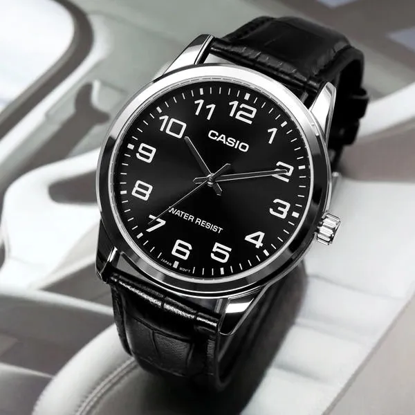 Ảnh Đồng Hồ Casio Nam MTP-V001L-1BUDF Mặt Tròn Màu Đen Dây Da Chính Hãng 2