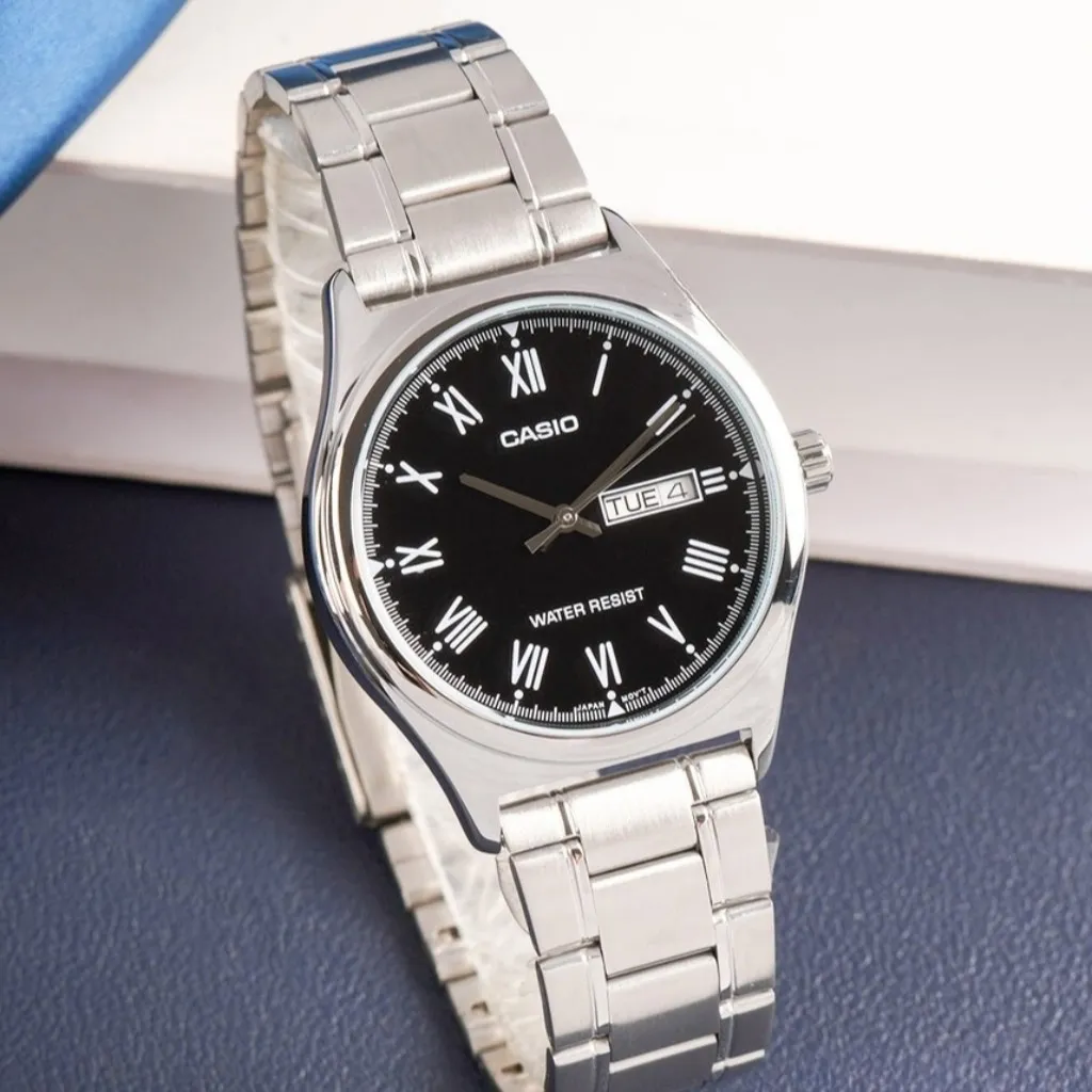 Ảnh Đồng Hồ Casio Nam MTP-V006D-1BUDF Mặt Tròn Màu Đen Dây Kim Loại Chính Hãng 2