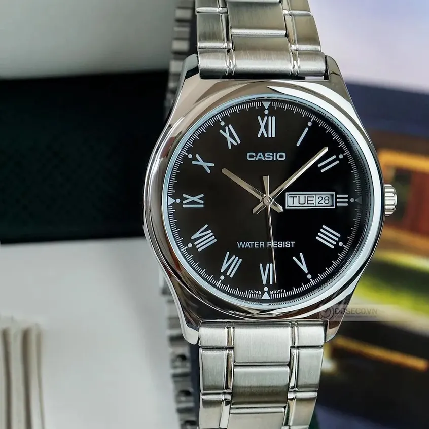 Ảnh Đồng Hồ Casio Nam MTP-V006D-1BUDF Mặt Tròn Màu Đen Dây Kim Loại Chính Hãng 3