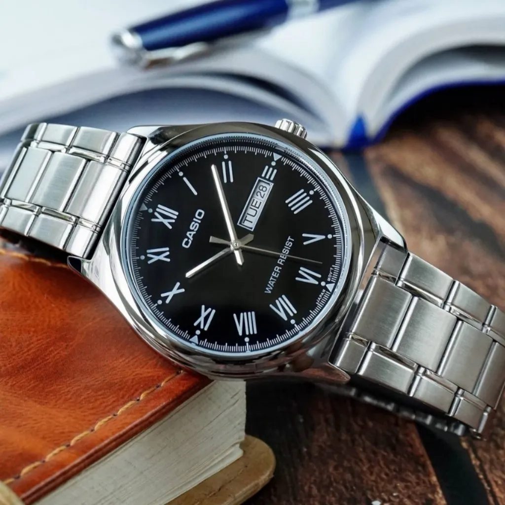 Ảnh Đồng Hồ Casio Nam MTP-V006D-1BUDF Mặt Tròn Màu Đen Dây Kim Loại Chính Hãng 4