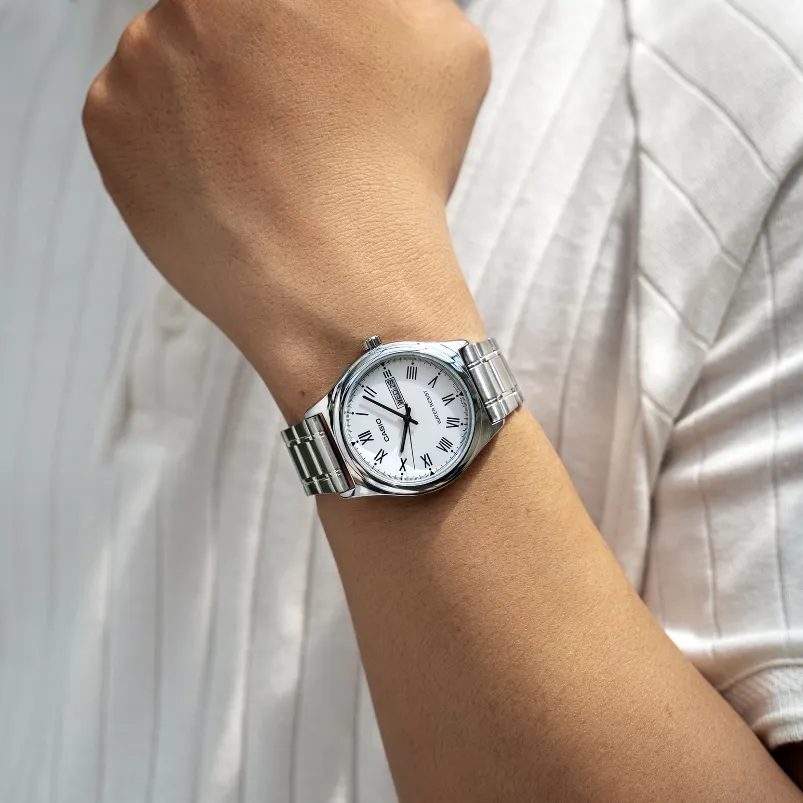 Ảnh Đồng Hồ Casio Nam MTP-V006D-7BUDF Mặt Tròn Màu Trắng Dây Kim Loại Chính Hãng 3