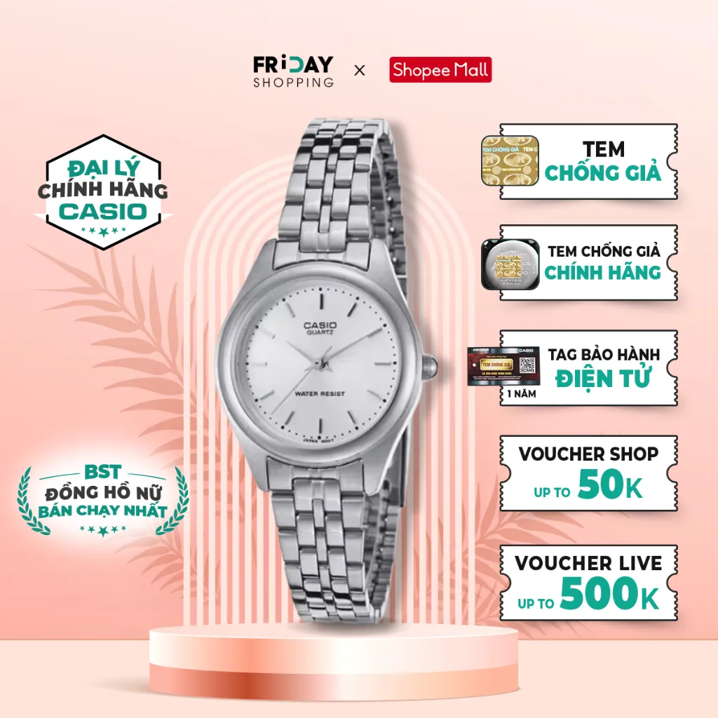 Ảnh Đồng Hồ Casio Nữ LTP-1129A-7ARDF Mặt Tròn Màu Trằng Dây Kim Loại Chính Hãng 1