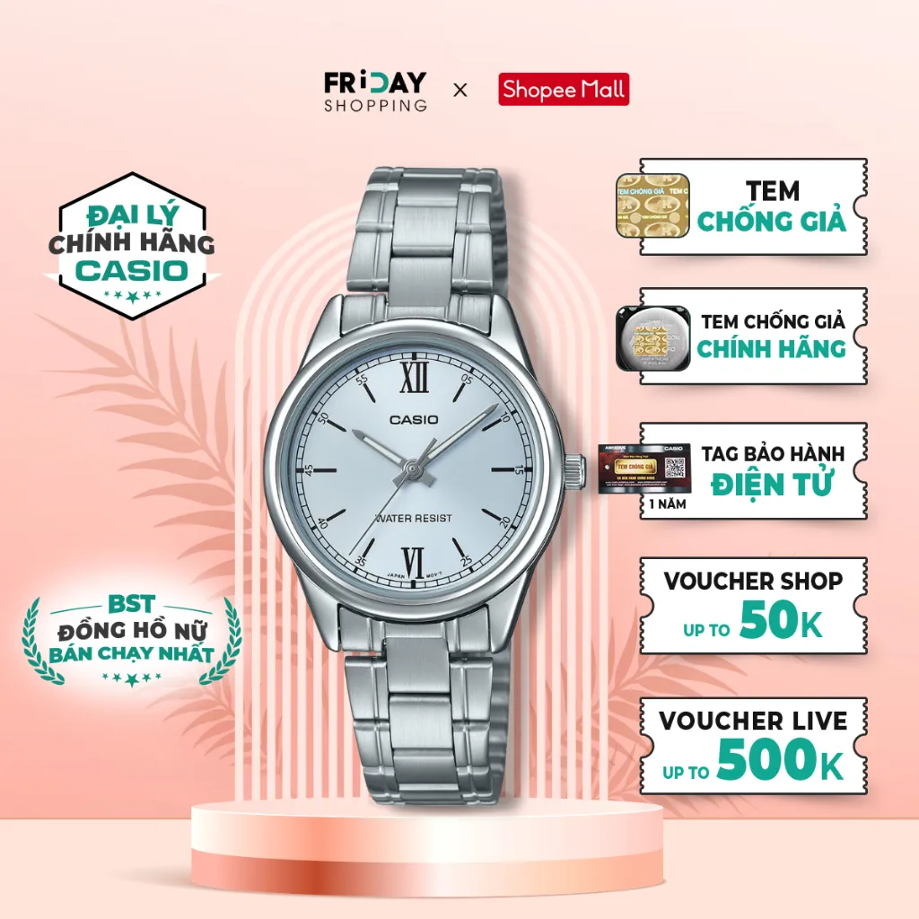 Ảnh Đồng Hồ Casio Nữ LTP-V005D-2B3UDF Mặt Tròn Dây Kim Loại Chính Hãng 1