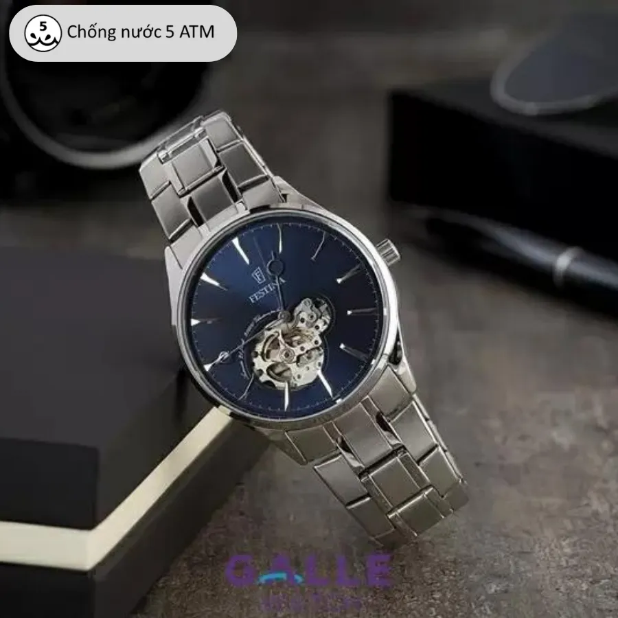 Ảnh Đồng hồ cơ nam lộ máy chính hãng Festina F6847/3 chống nước 5 ATM, thiết kế mặt xanh ấn tượng, dây thép không gỉ cao cấp 3