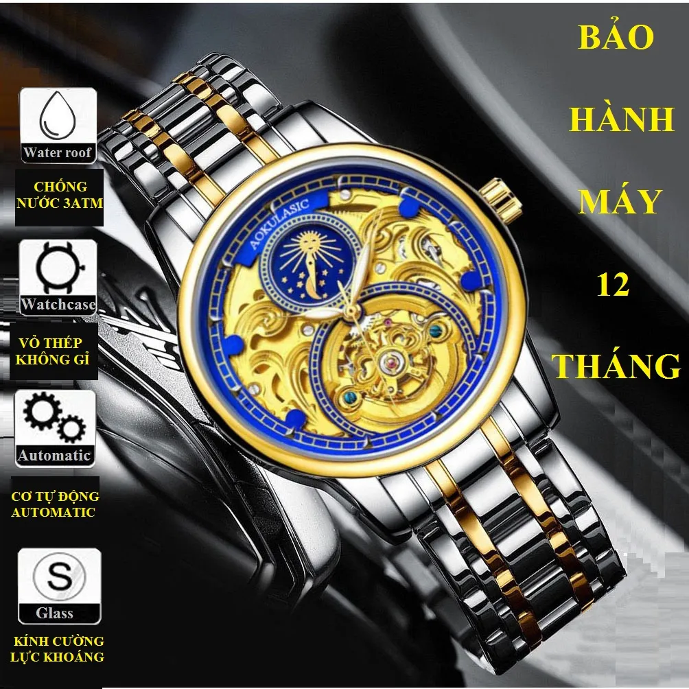 Ảnh Đồng hồ cơ tự động nam AOKULASIC Automatic dây thép đúc đặc - Thiết kế lộ máy cá tính - Chống nước tốt AOK99 1