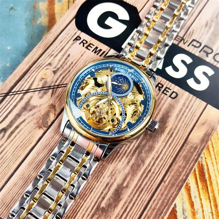 Ảnh Đồng hồ cơ tự động nam AOKULASIC Automatic dây thép đúc đặc - Thiết kế lộ máy cá tính - Chống nước tốt AOK99 2