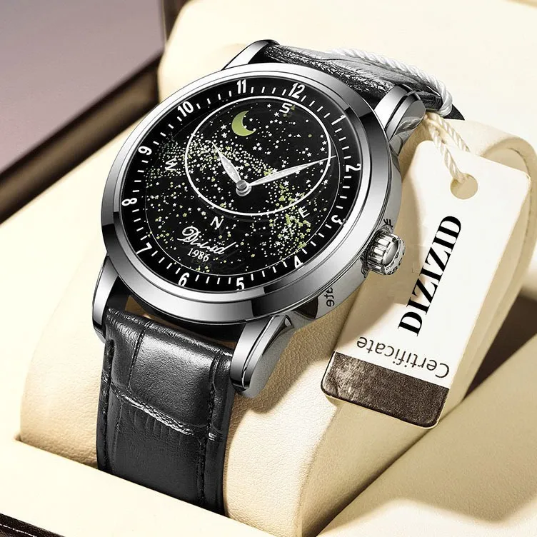 Ảnh Đồng hồ cơ tự động nam DIZIZID Automatic chính hãng - Dây da cao cấp - Thiết kế bầu trời sao chuyển động DZC99 1