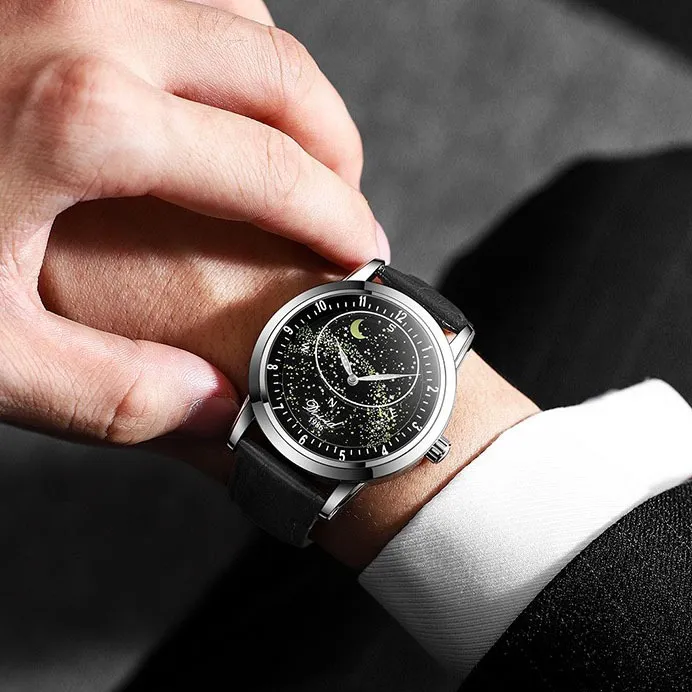 Ảnh Đồng hồ cơ tự động nam DIZIZID Automatic chính hãng - Dây da cao cấp - Thiết kế bầu trời sao chuyển động DZC99 4