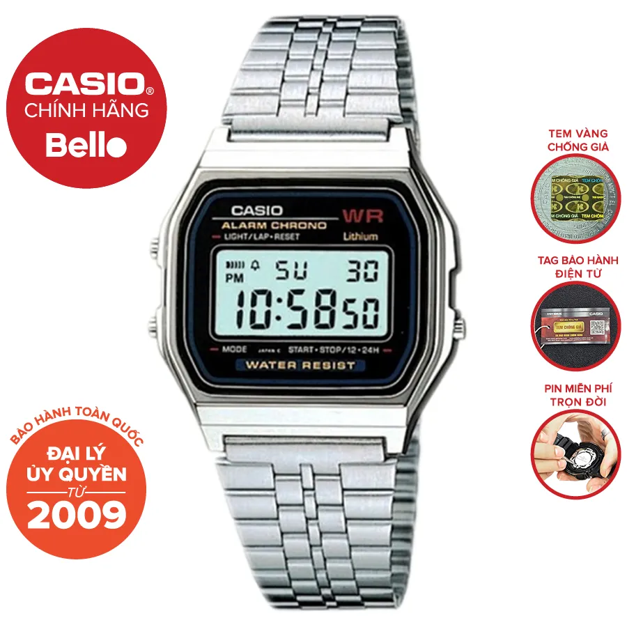 Ảnh Đồng hồ dây thép Casio Nam A159 chính hãng bảo hành 1 năm Pin trọn đời 1