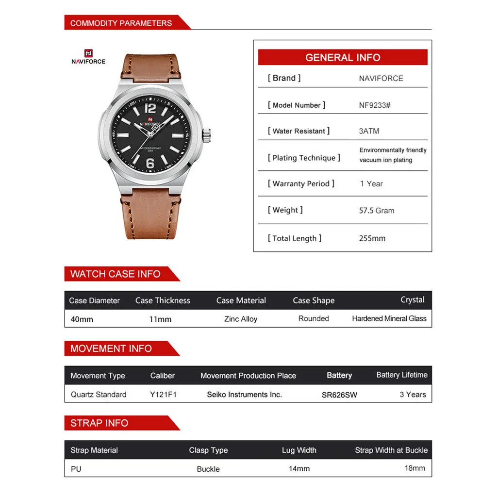 Ảnh Đồng hồ đeo tay nam NAVIFORCE Thương hiệu hàng đầu Đồng hồ chống nước sang trọng Thể thao kinh doanh Quân đội Quân đội Đồng hồ thạch anh nguyên bản 2