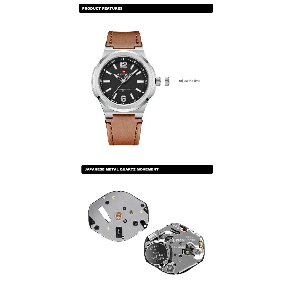 Ảnh Đồng hồ đeo tay nam NAVIFORCE Thương hiệu hàng đầu Đồng hồ chống nước sang trọng Thể thao kinh doanh Quân đội Quân đội Đồng hồ thạch anh nguyên bản 4