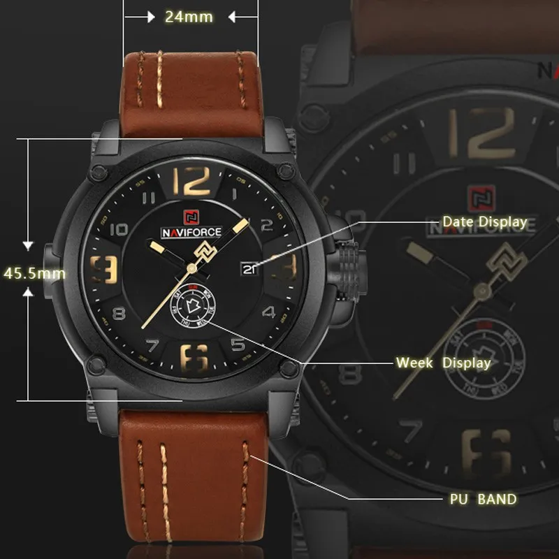 Ảnh Đồng hồ đeo tay thạch anh dây da chống nước thời trang Naviforce dành cho nam 3