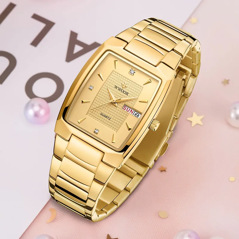 Ảnh Đồng Hồ Đeo Tay WWOOR Mặt Vuông Màu Vàng Đồng Thời Trang 2022 Dành Cho Nữ Relogio Feminino-8837 3