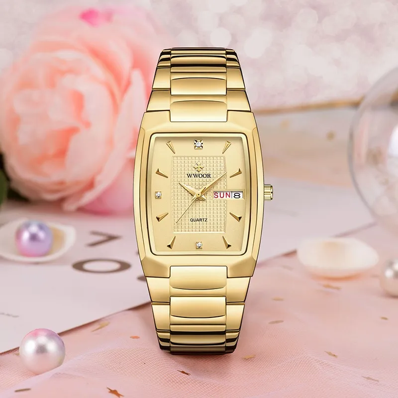 Ảnh Đồng Hồ Đeo Tay WWOOR Mặt Vuông Màu Vàng Đồng Thời Trang 2022 Dành Cho Nữ Relogio Feminino-8837 4
