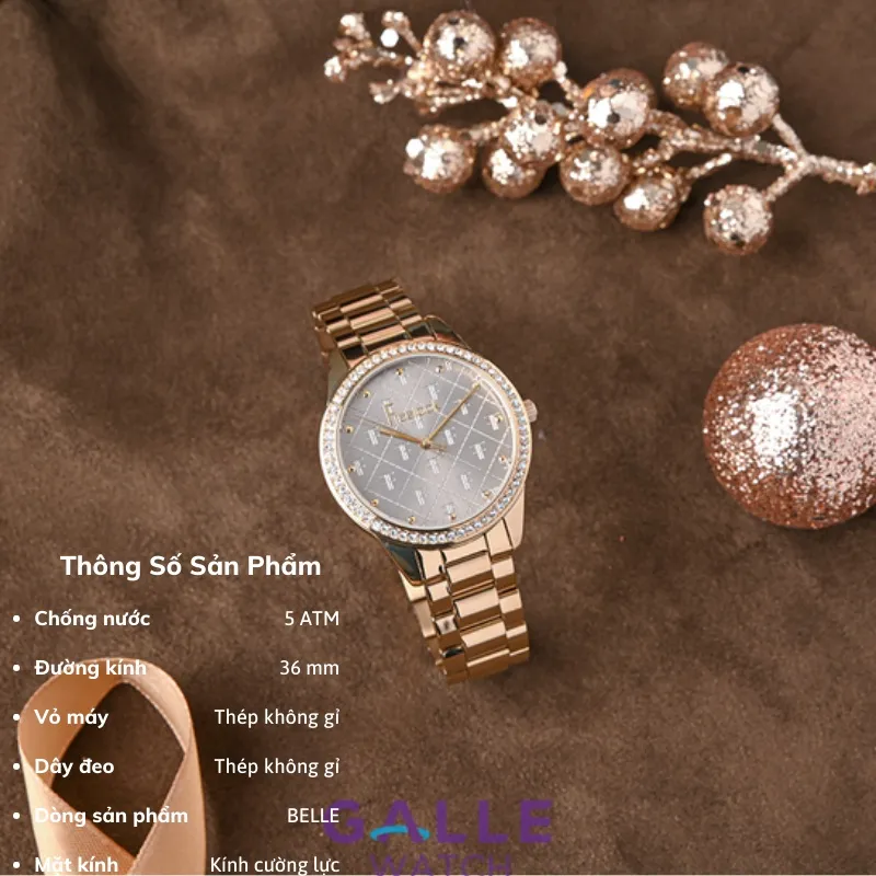Ảnh Đồng hồ Freelook FL.1.10121 nữ mặt nhỏ chạm khắc đính đá kính cường lực chống nước dây thép cao cấp chính hãng 2