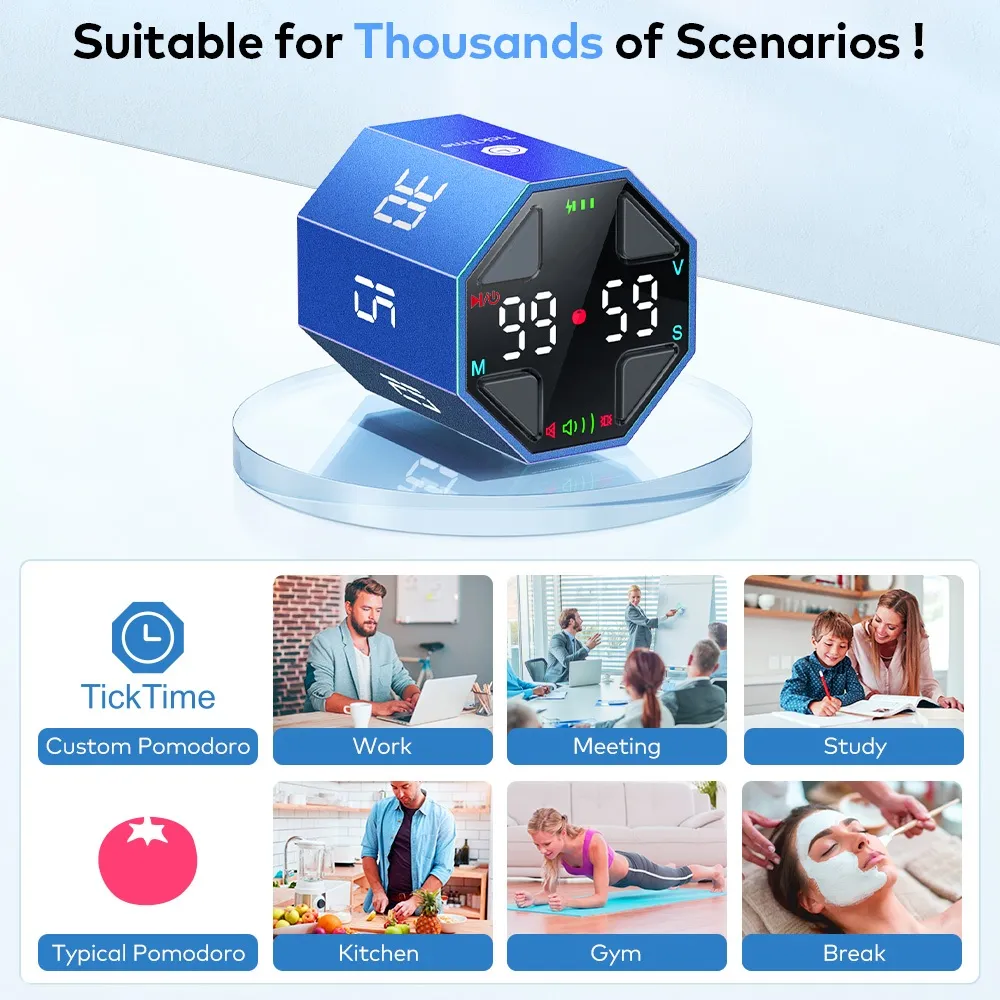Ảnh Đồng hồ hẹn giờ Llano Ticktime Octagon Pomodoro, Hẹn giờ lập phương năng suất làm việc, Hẹn giờ ADHD, Pomodoro tùy chỉnh, Tạm dừng & Tiếp tục, Tắt tiếng, Rung động & Cảnh báo âm thanh có thể điều chỉnh, 3 / 5 / 10 / 15 / 30 / 45 / 60 m 4