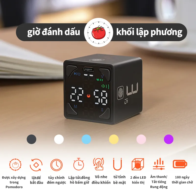 Ảnh Đồng hồ hẹn giờ pomodoro LLANO từ tính không gây tiếng ồn có thể điều chỉnh âm thanh màu đen 2