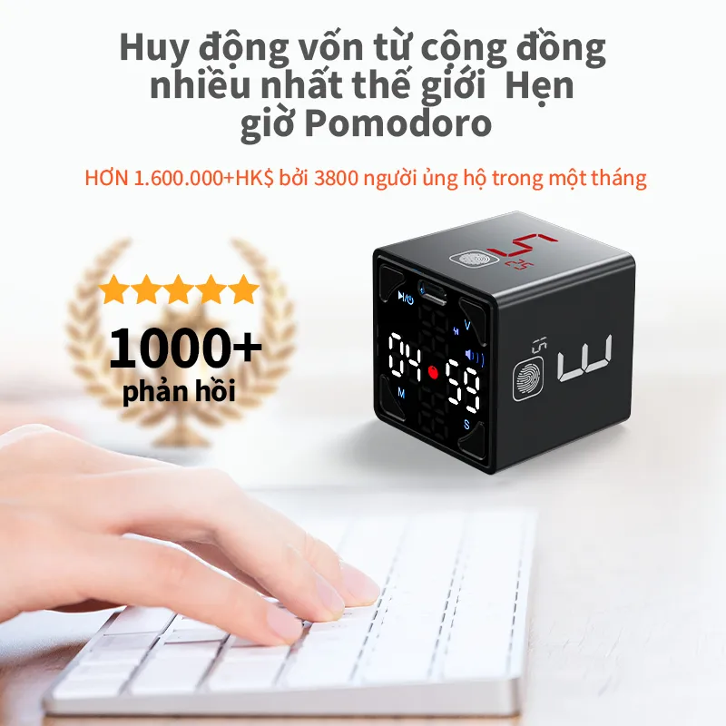 Ảnh Đồng hồ hẹn giờ pomodoro LLANO từ tính không gây tiếng ồn có thể điều chỉnh âm thanh màu đen 3