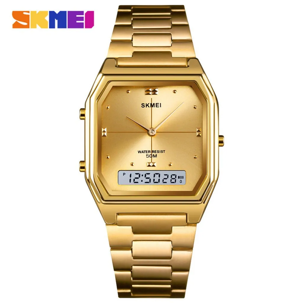 Ảnh Đồng Hồ Điện Tử SKMEI 1612 Chính Hãng Bằng Thép Không Gỉ Chống Thấm Nước Màu Vàng Thời Trang Cho Nam 1