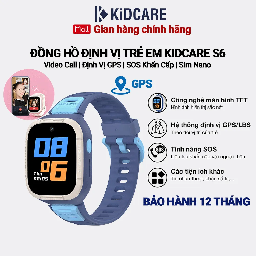 Ảnh Đồng hồ định vị trẻ em Kidcare S6 gọi video call định vị GPS - Màu Dora Blue 1
