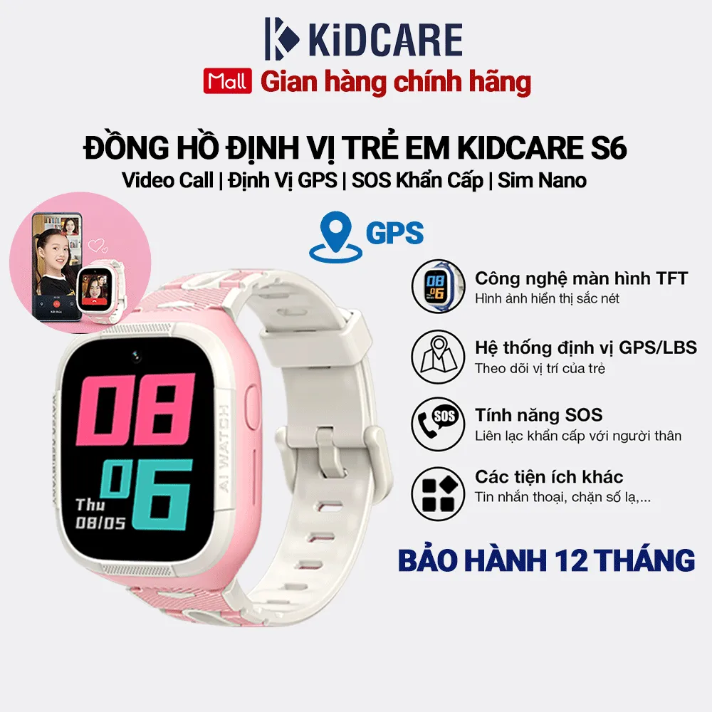 Ảnh Đồng hồ định vị trẻ em Kidcare S6 gọi video call định vị GPS - Màu trắng hồng 1