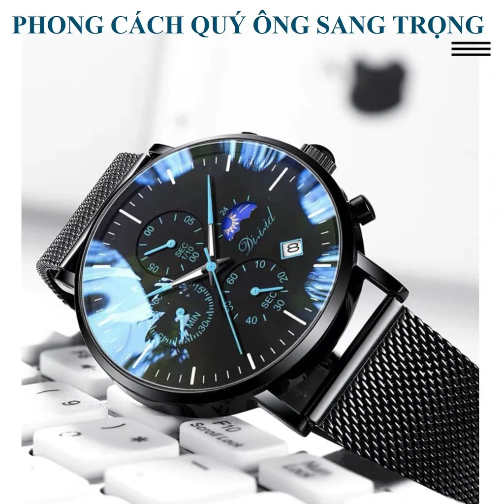 Ảnh Đồng hồ nam cao cáp DIZIZID chính hãng dây thép mành đen chạy lịch ngày - Thiết kế cá tính DZTD9 3